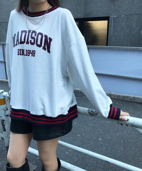 INGNI（イング）の「配色ラインカレッジロゴプルオーバー（Tシャツ/カットソー・レディース・グリーン/ネイビー/オートミール/オフホワイト・M）」の3枚目の写真