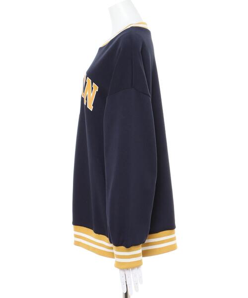 INGNI（イング）の「配色ラインカレッジロゴプルオーバー（Tシャツ/カットソー・レディース・グリーン/ネイビー/オートミール/オフホワイト・M）」の6枚目の写真