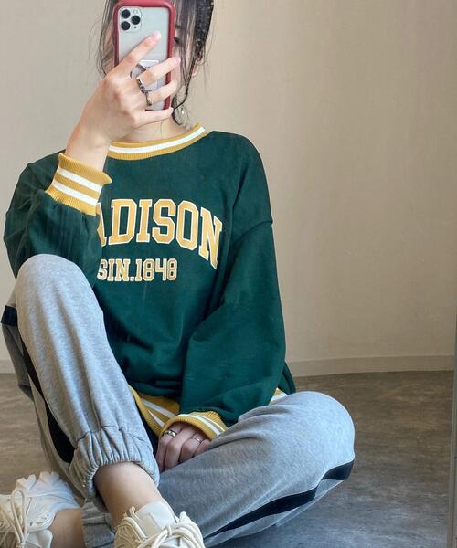 INGNI（イング）の「配色ラインカレッジロゴプルオーバー（Tシャツ/カットソー・レディース・グリーン/ネイビー/オートミール/オフホワイト・M）」の15枚目の写真