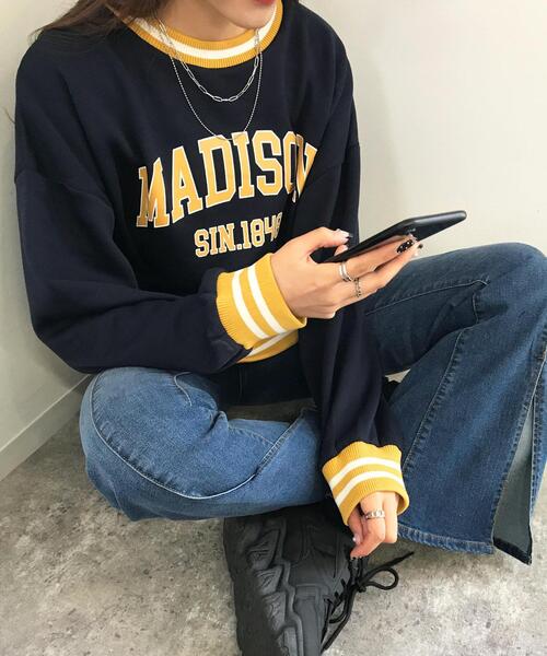 INGNI（イング）の「配色ラインカレッジロゴプルオーバー（Tシャツ/カットソー・レディース・グリーン/ネイビー/オートミール/オフホワイト・M）」の16枚目の写真