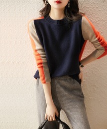 LOPASS（ロパス）の「配色クルーネックニットトップス（ニット/セーター）」