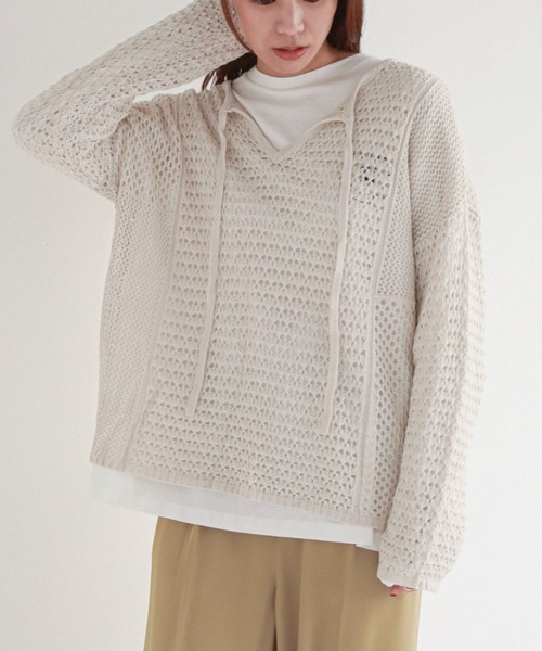 feepur（フェピュール）の「【ハンドウォッシャブル】2wayメッシュニット（ニット/セーター・レディース・ホワイト/ブラック・MEDIUM）」の3枚目の写真
