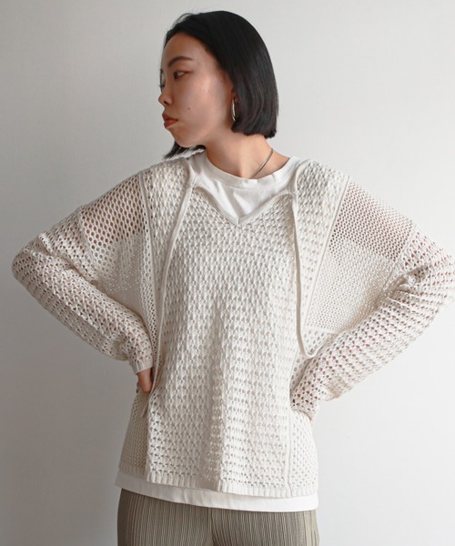 feepur（フェピュール）の「【ハンドウォッシャブル】2wayメッシュニット（ニット/セーター・レディース・ホワイト/ブラック・MEDIUM）」の11枚目の写真