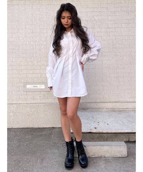 EGOIST（エゴイスト）の「ウエストタックデザインシャツII（シャツ/ブラウス・レディース・ホワイト/ブラック・FREE）」の3枚目の写真