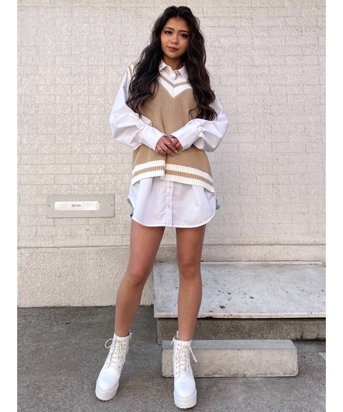 EGOIST（エゴイスト）の「ウエストタックデザインシャツII（シャツ/ブラウス・レディース・ホワイト/ブラック・FREE）」の10枚目の写真