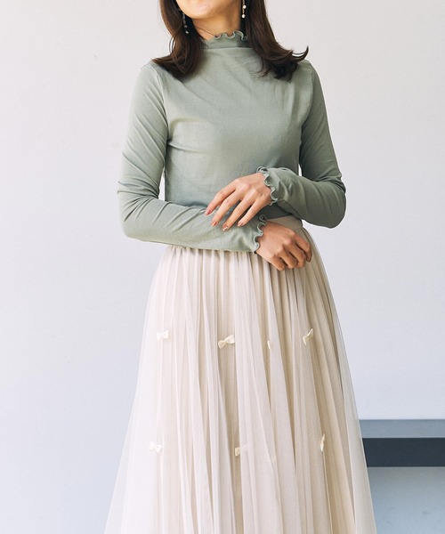 ECLIN(エクラン)の「メローインナハイネックカットソー(Tシャツ/カットソー)」|グリーン