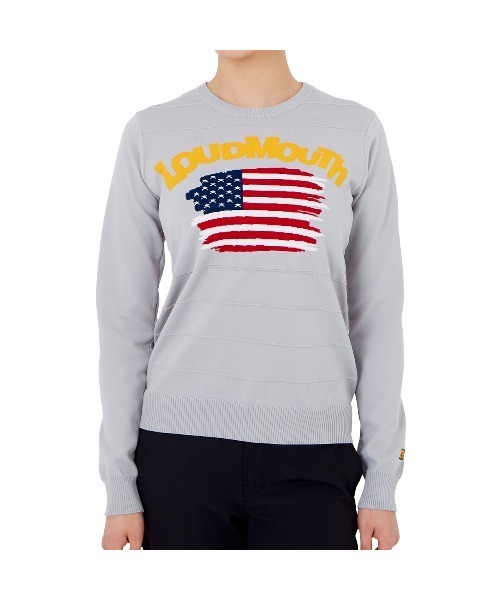 Loudmouth（ラウドマウス）の「LOUDMOUTH/ラウドマウス ゴルフウェア 軽量ニット 星条旗 丸首セーター（ニット/セーター・レディース・ブラック/グレー/ホワイト・L/M/S）」の3枚目の写真