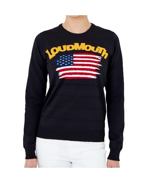 Loudmouth（ラウドマウス）の「LOUDMOUTH/ラウドマウス ゴルフウェア 軽量ニット 星条旗 丸首セーター（ニット/セーター・レディース・ブラック/グレー/ホワイト・L/M/S）」の2枚目の写真