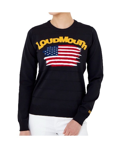 Loudmouth（ラウドマウス）の「LOUDMOUTH/ラウドマウス ゴルフウェア 軽量ニット 星条旗 丸首セーター（ニット/セーター・レディース・ブラック/グレー/ホワイト・L/M/S）」の9枚目の写真