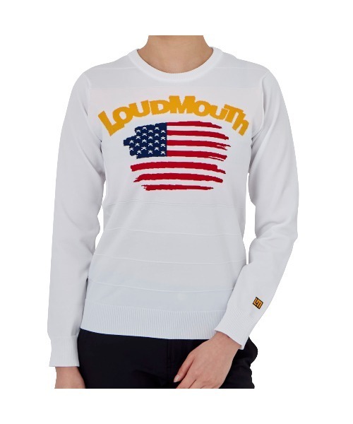 Loudmouth（ラウドマウス）の「LOUDMOUTH/ラウドマウス ゴルフウェア 軽量ニット 星条旗 丸首セーター（ニット/セーター・レディース・ブラック/グレー/ホワイト・L/M/S）」の4枚目の写真