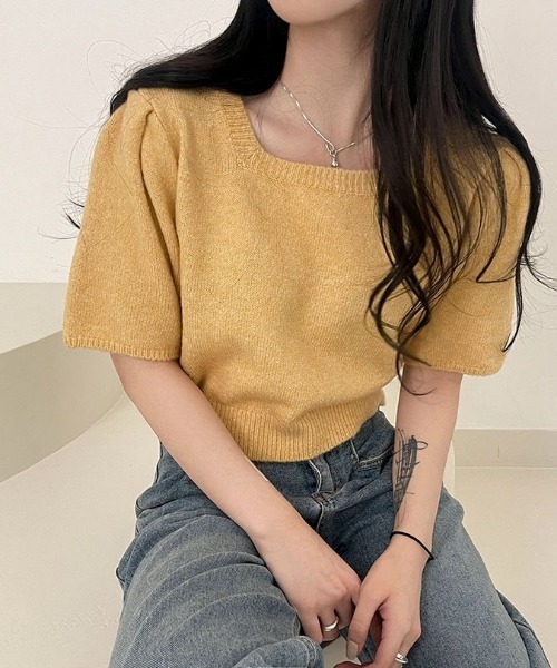 BEIDELLI（ベイデリー）の「[BELLIDE MADE] スクエアネッククロップ半袖カットソー（Tシャツ/カットソー・レディース・アイボリー/グレー/イエロー・FREE）」の13枚目の写真