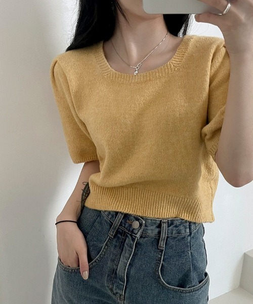 BEIDELLI（ベイデリー）の「[BELLIDE MADE] スクエアネッククロップ半袖カットソー（Tシャツ/カットソー・レディース・アイボリー/グレー/イエロー・FREE）」の20枚目の写真