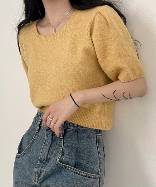 BEIDELLI（ベイデリー）の「[BELLIDE MADE] スクエアネッククロップ半袖カットソー（Tシャツ/カットソー・レディース・アイボリー/グレー/イエロー・FREE）」の9枚目の写真
