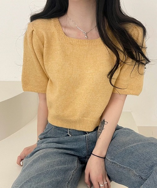 BEIDELLI（ベイデリー）の「[BELLIDE MADE] スクエアネッククロップ半袖カットソー（Tシャツ/カットソー・レディース・アイボリー/グレー/イエロー・FREE）」の18枚目の写真