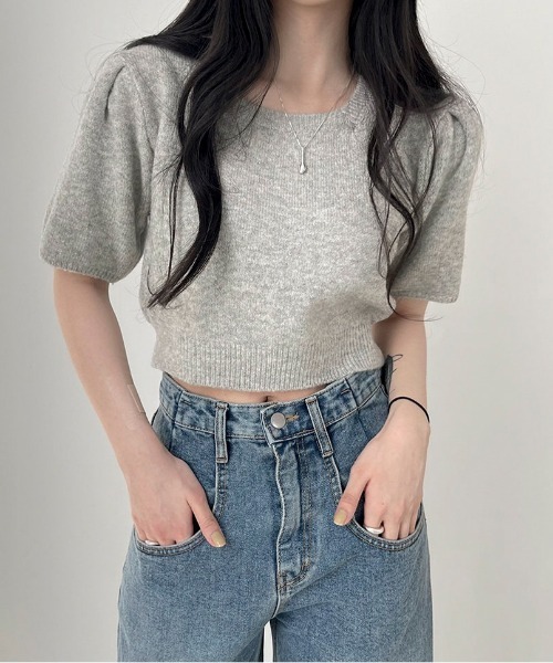 BEIDELLI（ベイデリー）の「[BELLIDE MADE] スクエアネッククロップ半袖カットソー（Tシャツ/カットソー・レディース・アイボリー/グレー/イエロー・FREE）」の10枚目の写真