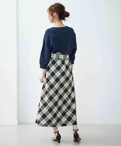 le.coeur blanc(ルクールブラン)の「リネンライクバイヤスチェックフレアスカート(スカート・レディース・ベージュ系その他2/ブラック系その他・38)」の9枚目の写真