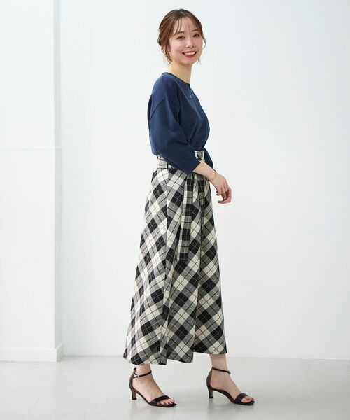 le.coeur blanc(ルクールブラン)の「リネンライクバイヤスチェックフレアスカート(スカート・レディース・ベージュ系その他2/ブラック系その他・38)」の10枚目の写真