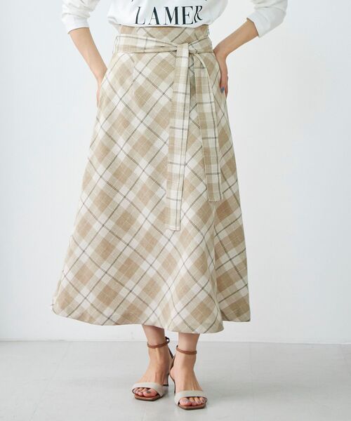 le.coeur blanc(ルクールブラン)の「リネンライクバイヤスチェックフレアスカート(スカート・レディース・ベージュ系その他2/ブラック系その他・38)」の11枚目の写真