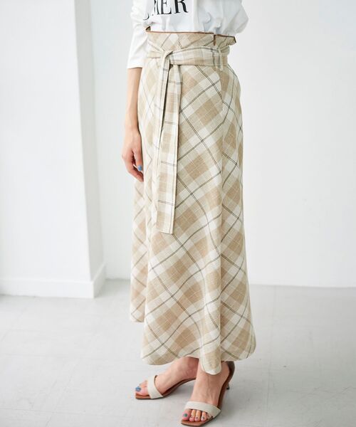 le.coeur blanc(ルクールブラン)の「リネンライクバイヤスチェックフレアスカート(スカート・レディース・ベージュ系その他2/ブラック系その他・38)」の13枚目の写真