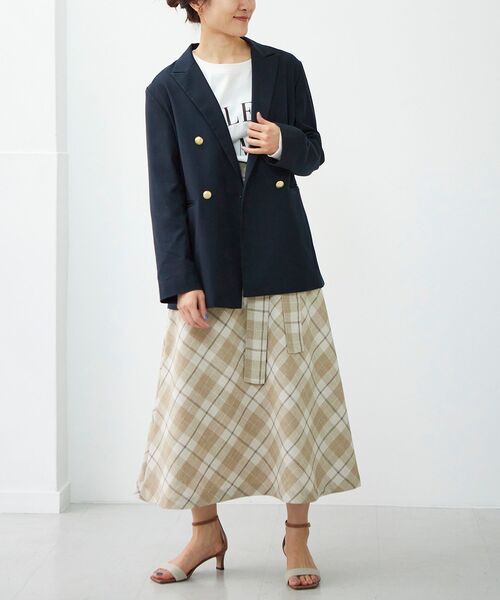 le.coeur blanc(ルクールブラン)の「リネンライクバイヤスチェックフレアスカート(スカート・レディース・ベージュ系その他2/ブラック系その他・38)」の14枚目の写真