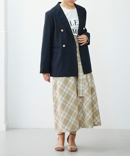 le.coeur blanc(ルクールブラン)の「リネンライクバイヤスチェックフレアスカート(スカート・レディース・ベージュ系その他2/ブラック系その他・38)」の15枚目の写真