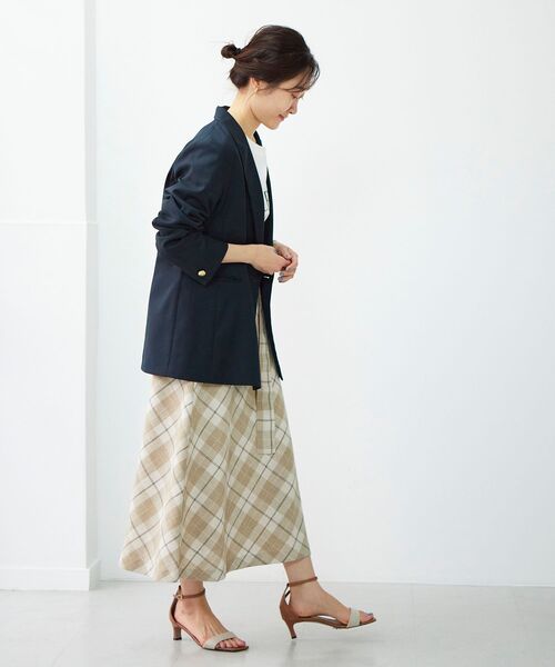 le.coeur blanc(ルクールブラン)の「リネンライクバイヤスチェックフレアスカート(スカート・レディース・ベージュ系その他2/ブラック系その他・38)」の16枚目の写真