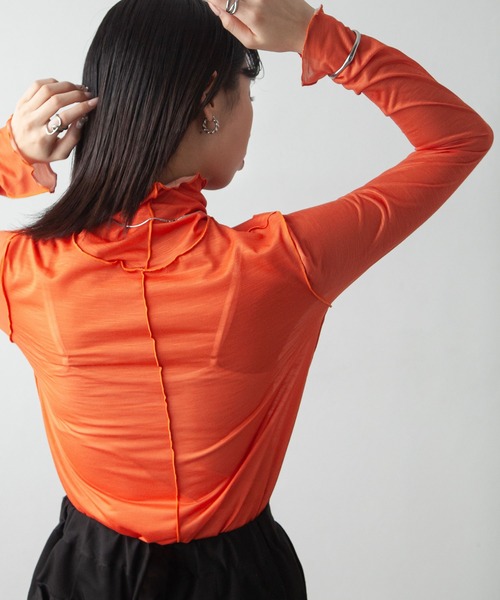 Chillfar（チルファー）の「シアーハイネックトップス（Tシャツ/カットソー・レディース・ブラック/パープル/ブラウン/オレンジ/ブルー/グリーン/ライトグリーン/アイボリー/ブラウン系/ライトグリーン系/ブルー系/パープル系・FREE）」の21枚目の写真