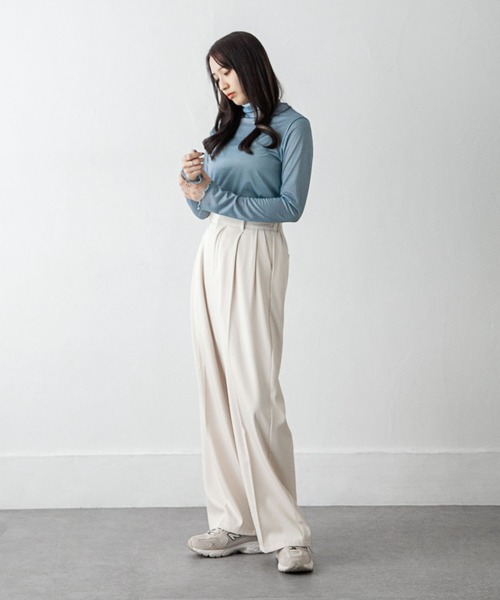 Chillfar（チルファー）の「シアーハイネックトップス（Tシャツ/カットソー・レディース・ブラック/パープル/ブラウン/オレンジ/ブルー/グリーン/ライトグリーン/アイボリー/ブラウン系/ライトグリーン系/ブルー系/パープル系・FREE）」の14枚目の写真