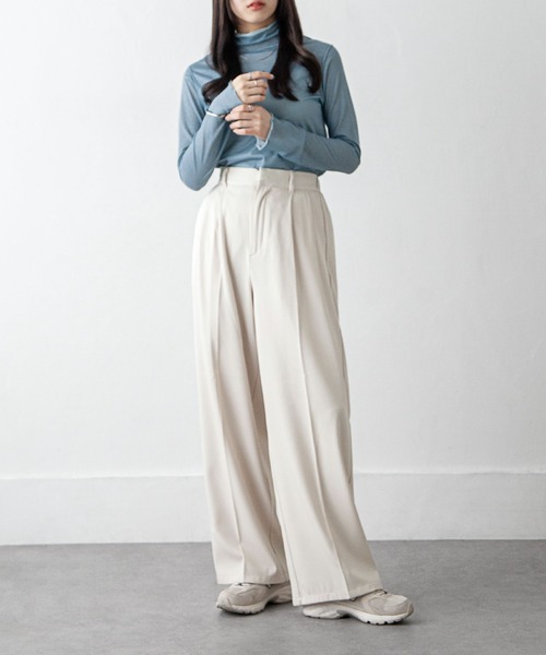 Chillfar（チルファー）の「シアーハイネックトップス（Tシャツ/カットソー・レディース・ブラック/パープル/ブラウン/オレンジ/ブルー/グリーン/ライトグリーン/アイボリー/ブラウン系/ライトグリーン系/ブルー系/パープル系・FREE）」の19枚目の写真