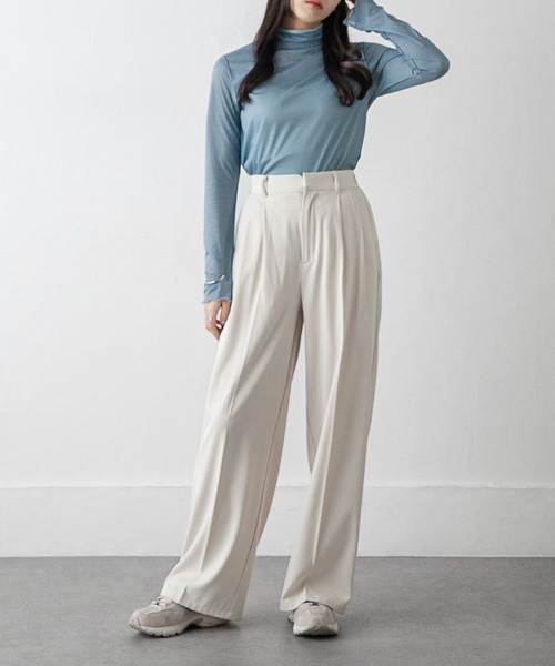 Chillfar（チルファー）の「シアーハイネックトップス（Tシャツ/カットソー・レディース・ブラック/パープル/ブラウン/オレンジ/ブルー/グリーン/ライトグリーン/アイボリー/ブラウン系/ライトグリーン系/ブルー系/パープル系・FREE）」の20枚目の写真