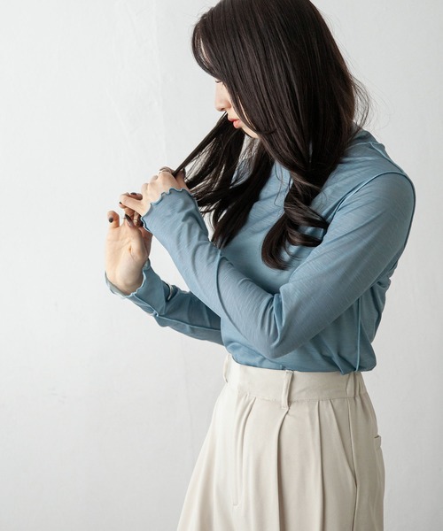 Chillfar（チルファー）の「シアーハイネックトップス（Tシャツ/カットソー・レディース・ブラック/パープル/ブラウン/オレンジ/ブルー/グリーン/ライトグリーン/アイボリー/ブラウン系/ライトグリーン系/ブルー系/パープル系・FREE）」の16枚目の写真