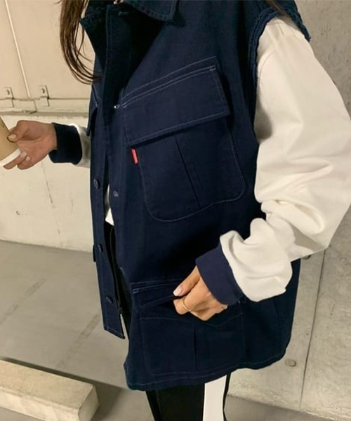 RODEO CROWNS WIDE BOWL（ロデオクラウンズワイドボウル）の「ファティーグルーズベスト（ベスト・レディース・ネイビー/カーキ・FREE）」の7枚目の写真