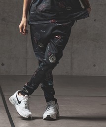 mp10061-Flower artistic pattern tricot fabric pants  パンツ