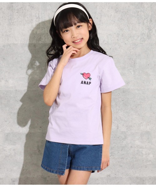 ANAP kids（アナップキッズ）の「吸水速乾サマーワンポイントTシャツ（Tシャツ/カットソー・キッズ・サックスブルー/ブラック/ラベンダー/ベージュ・120cm/130cm/110cm）」の4枚目の写真