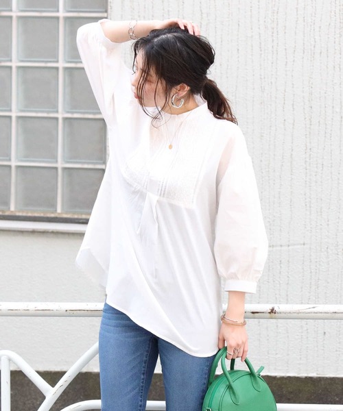 HONEYSUCKLE ROSE（ハニーサックルローズ）の「【HONEYSUCKLE ROSE】ボザムチュニックブラウス（シャツ/ブラウス・レディース・ブラック/ホワイト/グリーン・M/L）」の2枚目の写真