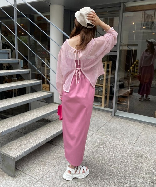 one after another NICE CLAUP（ワンアフターアナザーナイスクラップ）の「前後2WAYメッシュトップス（Tシャツ/カットソー・レディース・ピンク/アイボリー/モカ・FREE）」の11枚目の写真