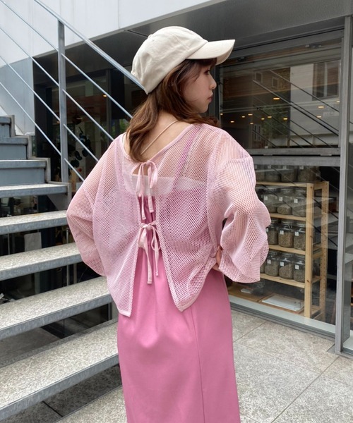 one after another NICE CLAUP（ワンアフターアナザーナイスクラップ）の「前後2WAYメッシュトップス（Tシャツ/カットソー・レディース・ピンク/アイボリー/モカ・FREE）」の12枚目の写真