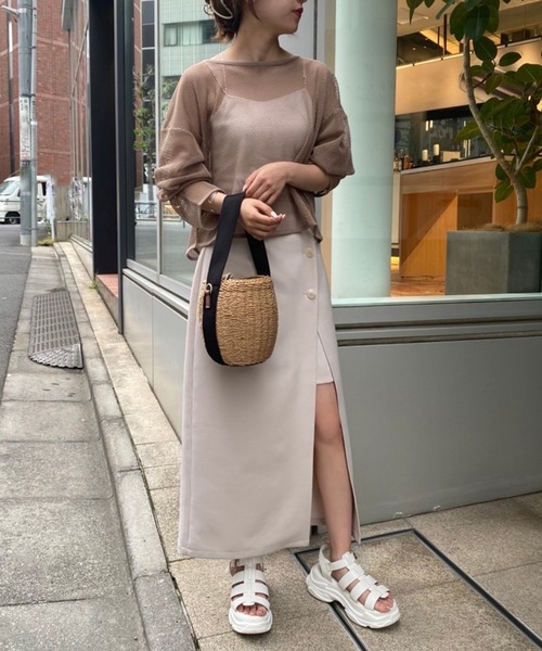 one after another NICE CLAUP（ワンアフターアナザーナイスクラップ）の「前後2WAYメッシュトップス（Tシャツ/カットソー・レディース・ピンク/アイボリー/モカ・FREE）」の4枚目の写真