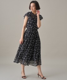 ラインフラワープリントタックフレア　スカート