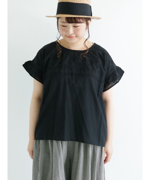 Samansa Mos2（サマンサ モスモス）の「ドッキング刺繍カットソー（Tシャツ/カットソー・レディース・ブラック/ベージュ/オフホワイト/ミント・ﾌﾘ-）」の3枚目の写真