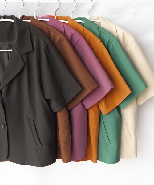 me+em select（ミームセレクト）の「【 ６色展開 】半袖テーラードサマージャケット（テーラードジャケット・レディース・グリーン/ベージュ/ブラウン/ブラック/キャメル/ダークパープル・FREE）」の4枚目の写真