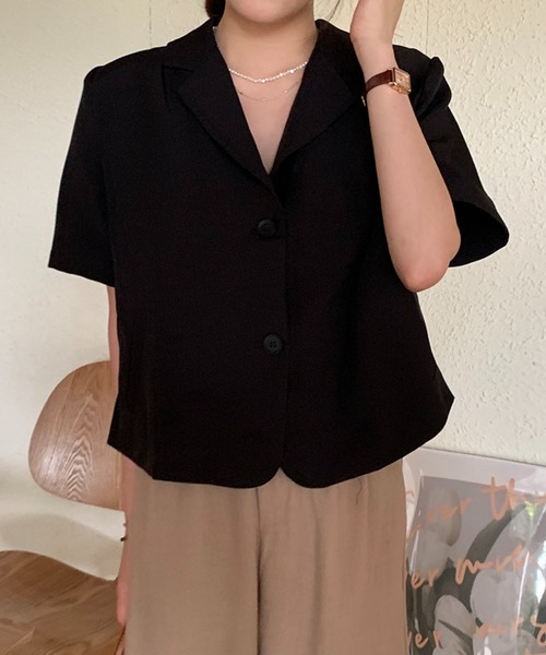 me+em select（ミームセレクト）の「【 ６色展開 】半袖テーラードサマージャケット（テーラードジャケット・レディース・グリーン/ベージュ/ブラウン/ブラック/キャメル/ダークパープル・FREE）」の18枚目の写真