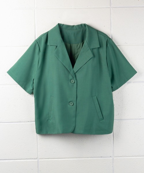 me+em select（ミームセレクト）の「【 ６色展開 】半袖テーラードサマージャケット（テーラードジャケット・レディース・グリーン/ベージュ/ブラウン/ブラック/キャメル/ダークパープル・FREE）」の22枚目の写真
