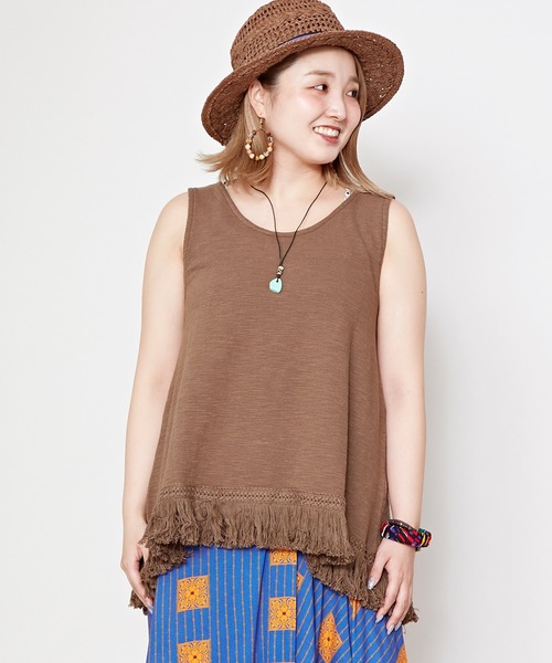 チャイハネ（チャイハネ）の「【チャイハネ】ボヘロフリンジタンクトップ（タンクトップ・レディース・ホワイト/ブラック/オレンジ/ミント/パープル/ダークオレンジ/レッド/カーキ/マスタード/ライトカーキ/ライトブルー・FREE）」の3枚目の写真