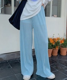 チェック柄 ロングプリーツパンツ