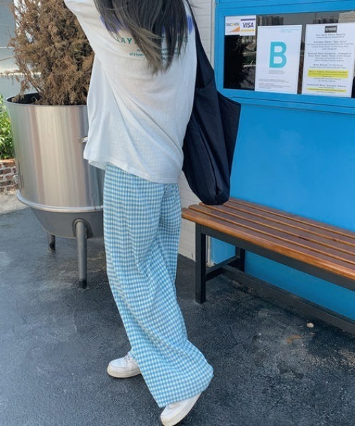 at12:03(アットイチニーゼロサン)の「チェック柄 ロングプリーツパンツ(その他パンツ・レディース・ブルー/グリーン・FREE)」の12枚目の写真