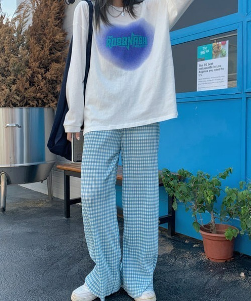 at12:03(アットイチニーゼロサン)の「チェック柄 ロングプリーツパンツ(その他パンツ・レディース・ブルー/グリーン・FREE)」の9枚目の写真