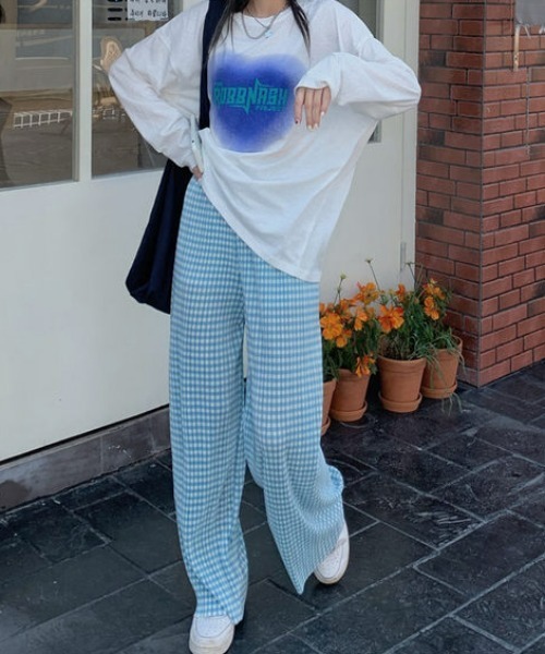 at12:03(アットイチニーゼロサン)の「チェック柄 ロングプリーツパンツ(その他パンツ・レディース・ブルー/グリーン・FREE)」の10枚目の写真