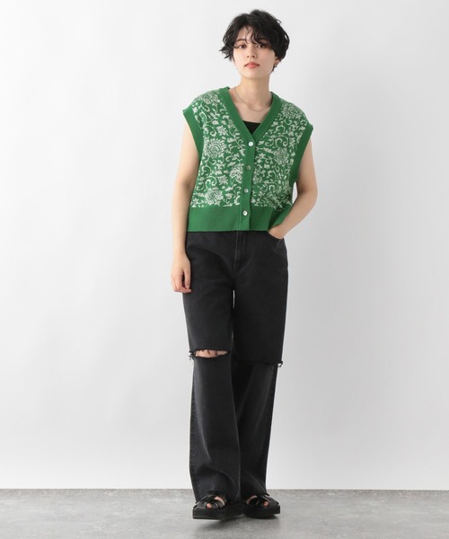 RAGEBLUE（レイジブルー）の「2WAYフラワー柄ニットベスト（ベスト・レディース・ブラック/ベージュ/グリーン・FREE）」の14枚目の写真