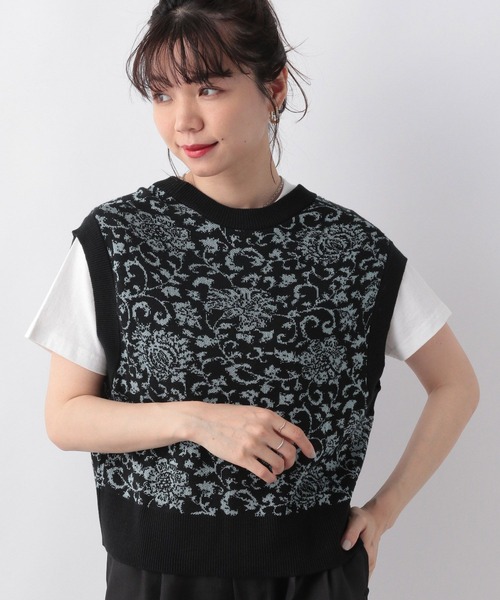 RAGEBLUE（レイジブルー）の「2WAYフラワー柄ニットベスト（ベスト・レディース・ブラック/ベージュ/グリーン・FREE）」の6枚目の写真